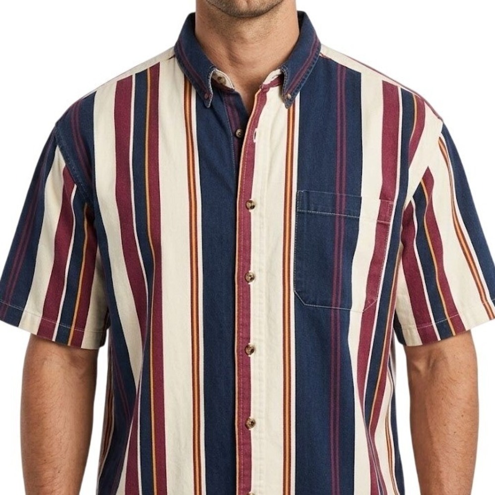 Vtg 90s Vanona Sport Striped Button Down Shirt‎ Men XL Short Sleeve Cotton Navy